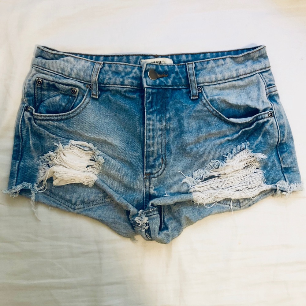 High-Waisted Distressed Denim Shorts